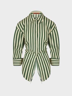 Simon Miller Loch Poplin Green and Cream Striped Button-Up Shirt